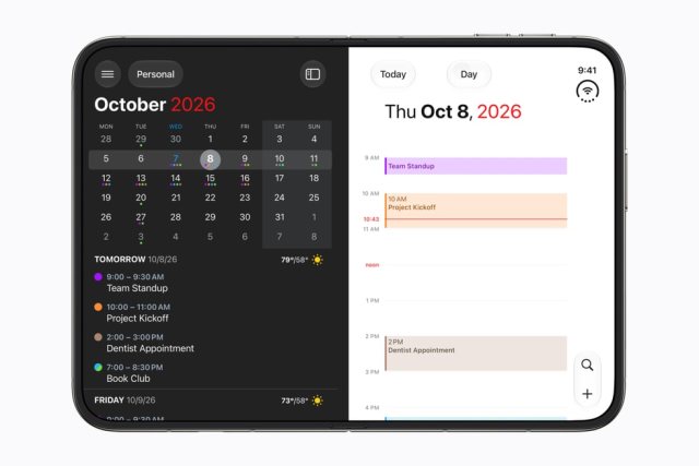Aufgeklapptes iPhone Duo mit dem Kalender Fantastical